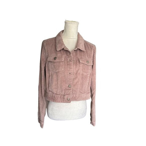 1 Sunset Lane Corduroy Utility Cropped Jacket In Dusty Rose Size M Pockets Chic - Picture 2 of 9